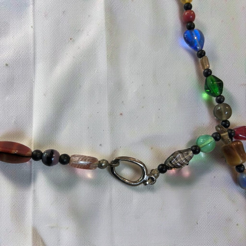 Vintage Multicolor Mixed Art Glass Bead Necklace 29in Harlequin Long Strand - Picture 8 of 15